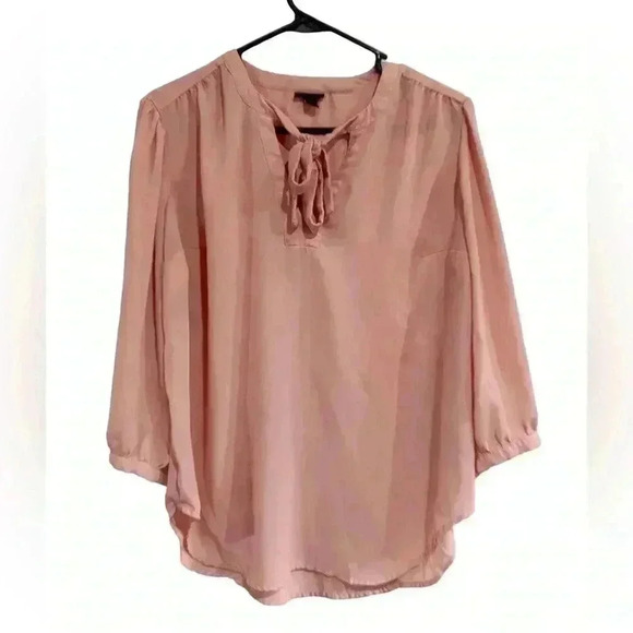 Torrid Pink Tie Neck Flowy Sheer Long Sleeve Blouse - Picture 1 of 7